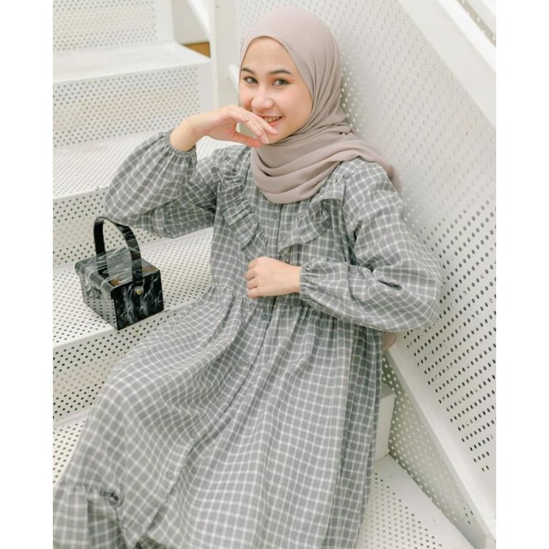Baju wanita/dress Haideeorlin Ankle dress Hayya plaid cloud