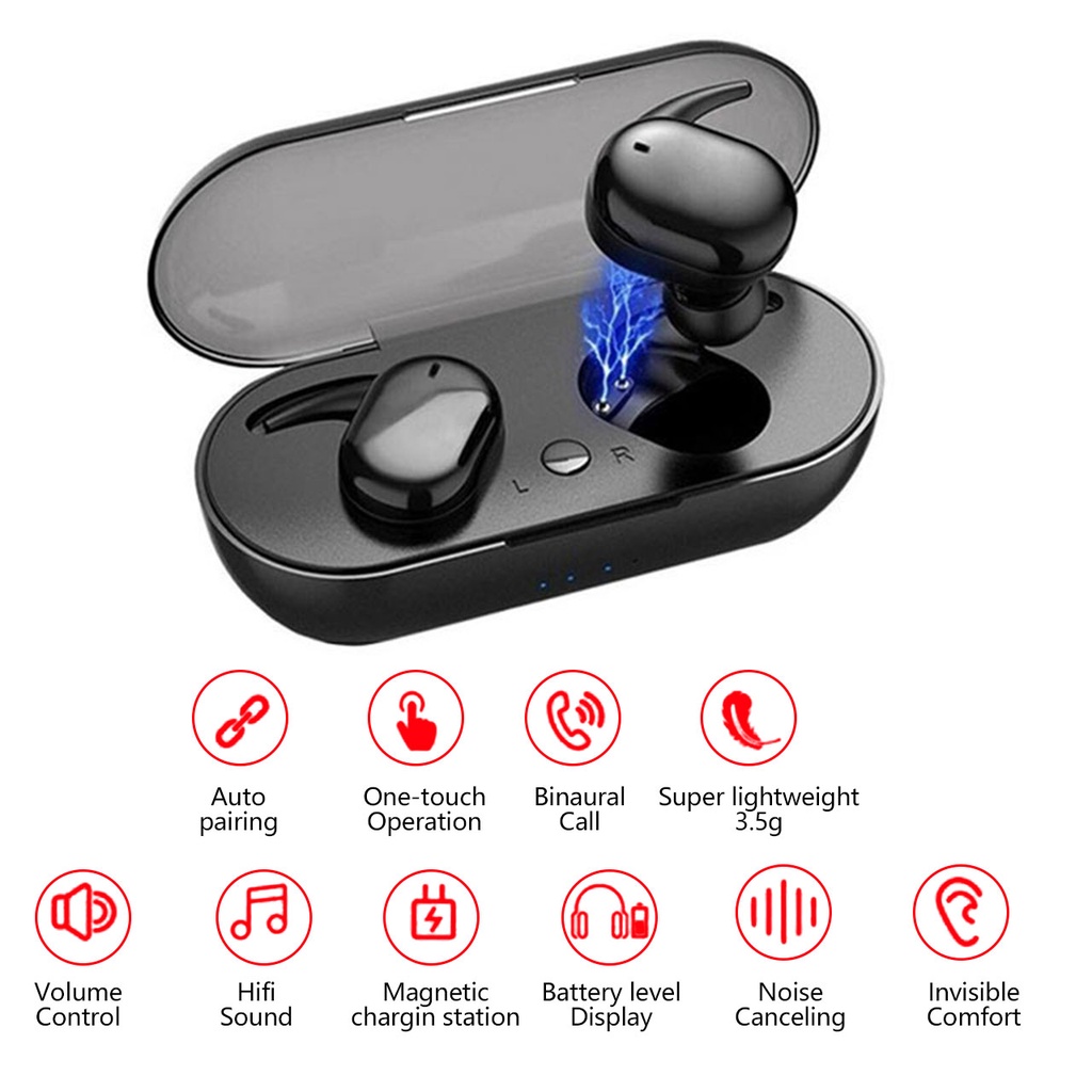 (COD) TWS Bluetooth Headset Bluetooth Y30 Earphone Headset Bluetooth 5.0 Wireless Earphone Waterproof Sport Handset HIFI Stereo Sound Music In-ear Earbuds With Mic