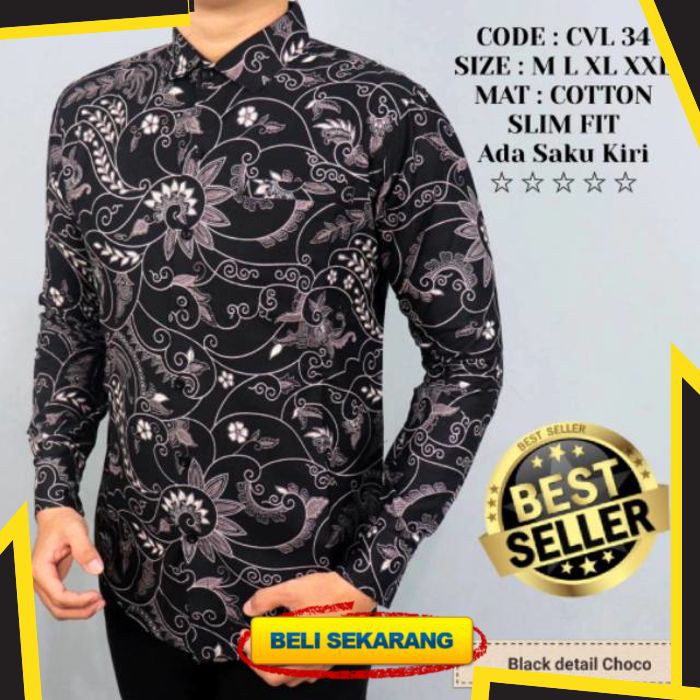 KEMEJA BATIK PRIA SLIM FIT MODERN KATUN HALUS PREMIUM BAJU BATIK PRINTING CVL34