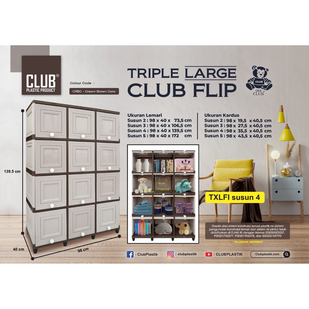 Lemari Plastik Club Flip Pintu 12 Triple Pintu Sliding