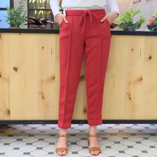 Luna Doty Pants bahan Crepe / Celana Luna Cubit Bahan Crepe Polos