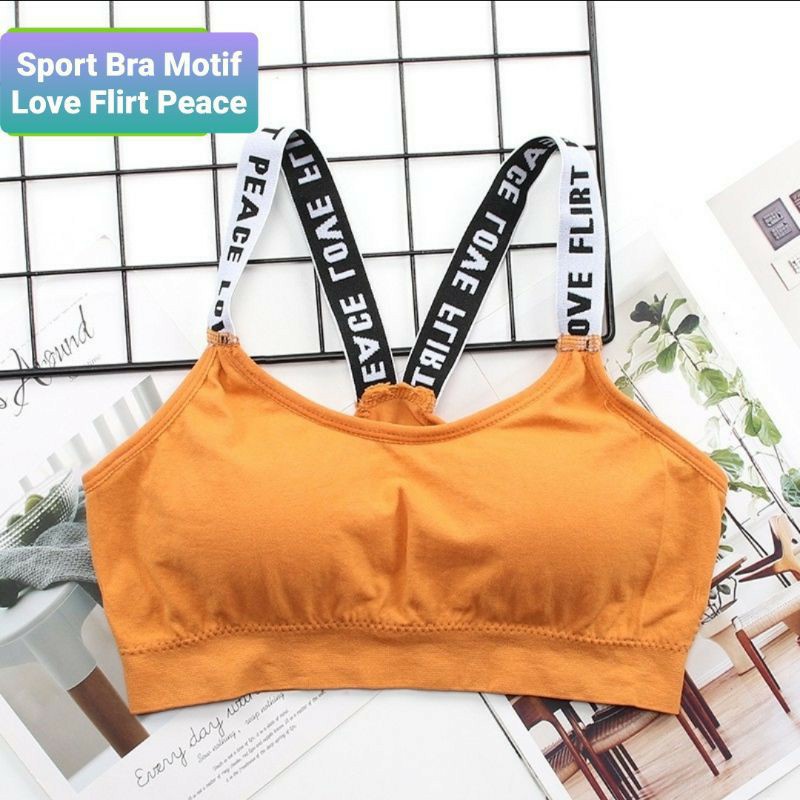 TERBARU 3 PCS DAN HARGA SATUAN Sport Bra Motif &quot;Love Flirt Peace&quot; / bra olahraga / bh tanpa kawat Varian Warna Bisa COD