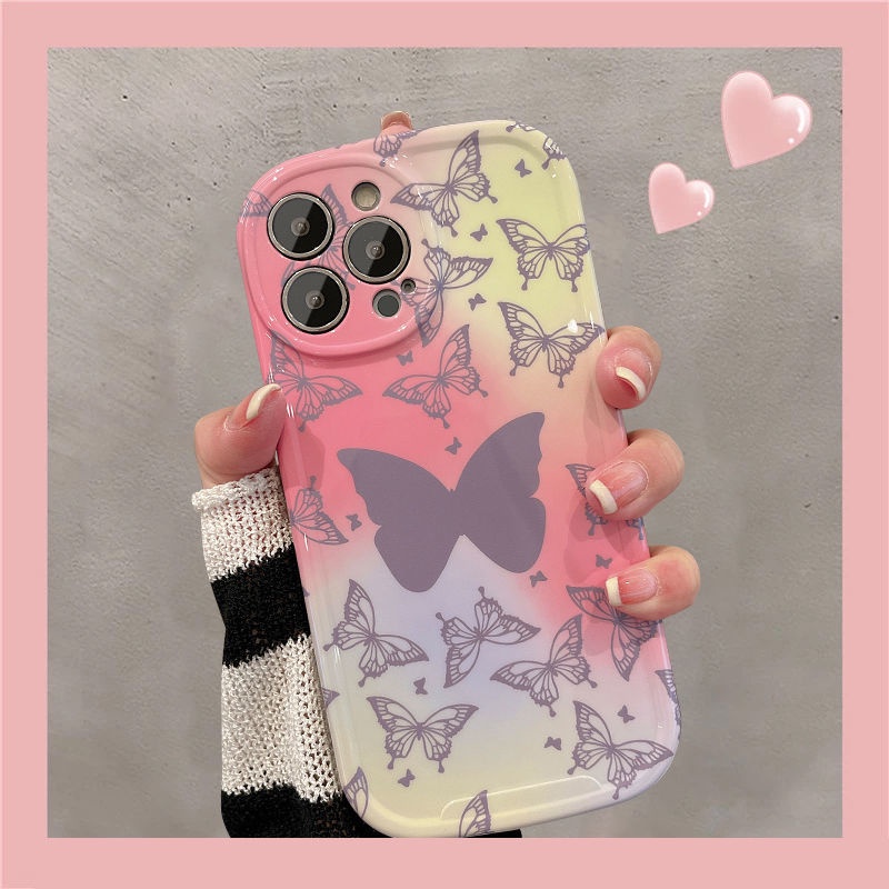 Case Motif Kupu-Kupu Warna Gradasi Untuk iPhone 12 13 11 Pro Max X Xs Max Xr mstc