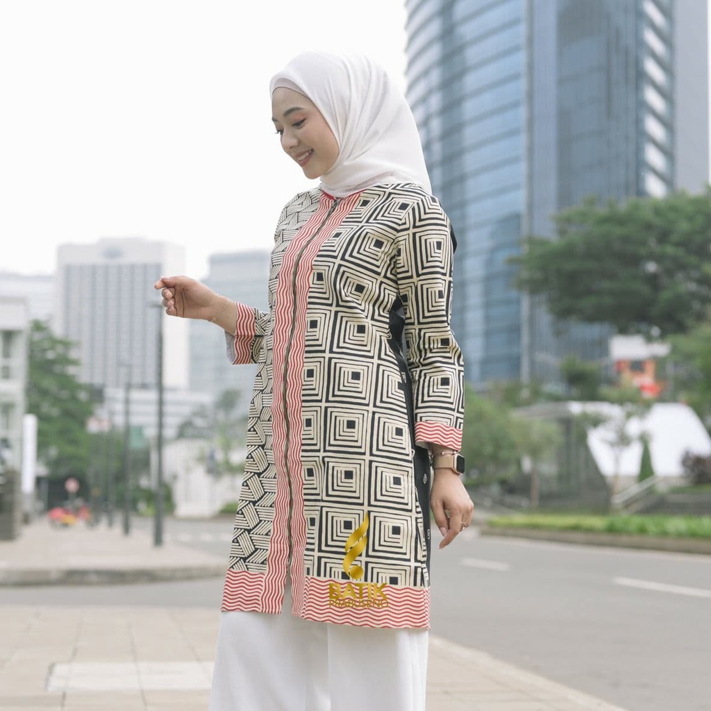 Blouse Motif Kayona Atasan Baju Batik Wanita Lengan Panjang Prabuseno Ori Modern Outfit Formal  Hija