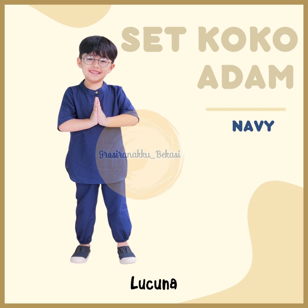 Setelan Anak Koko Adam Lucuna Linen Warna Navy 1-5tahun