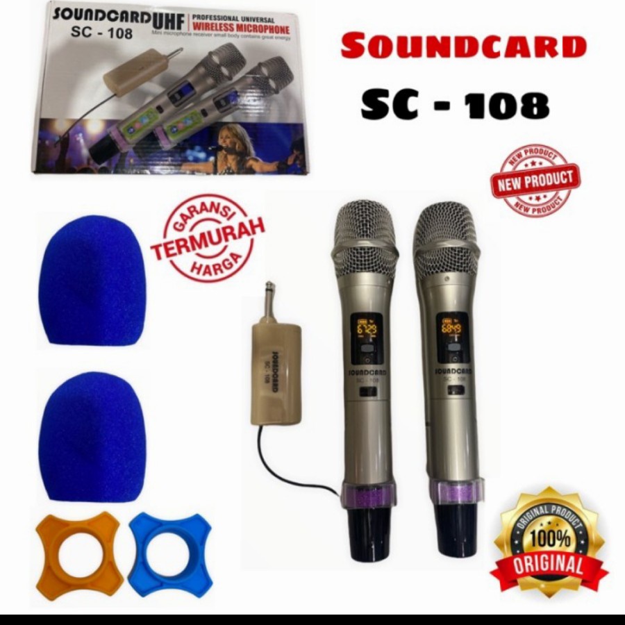 MICROPHONE WIRELESS SOUNDCARD SC-108 MIC BAHAN BESI KUALITAS SUPER