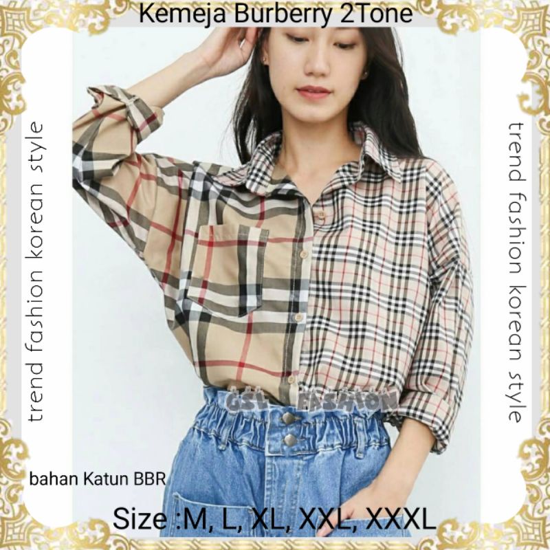 GSL - KEMEJA WANITA CASUAL JUMBO KOREA LENGAN PANJANG IMPORT POLOS KOTAK KOTAK OVERSIZE / Baju Kemeja Wanita Burberry / atasan wanita terbaru 2021 kekinian viral-1