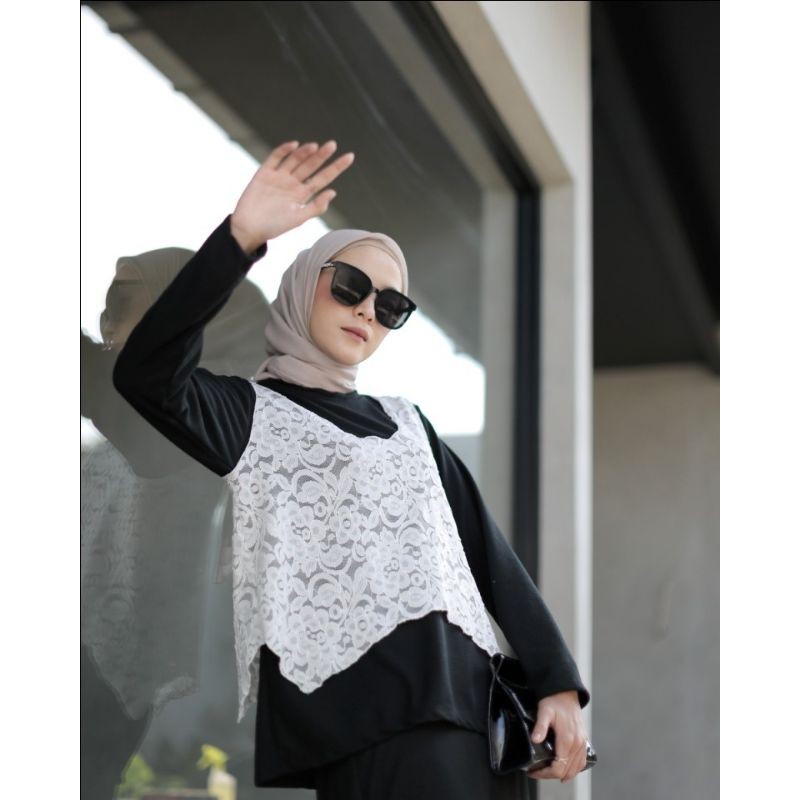 New baju atasan wanita outer brokat putih