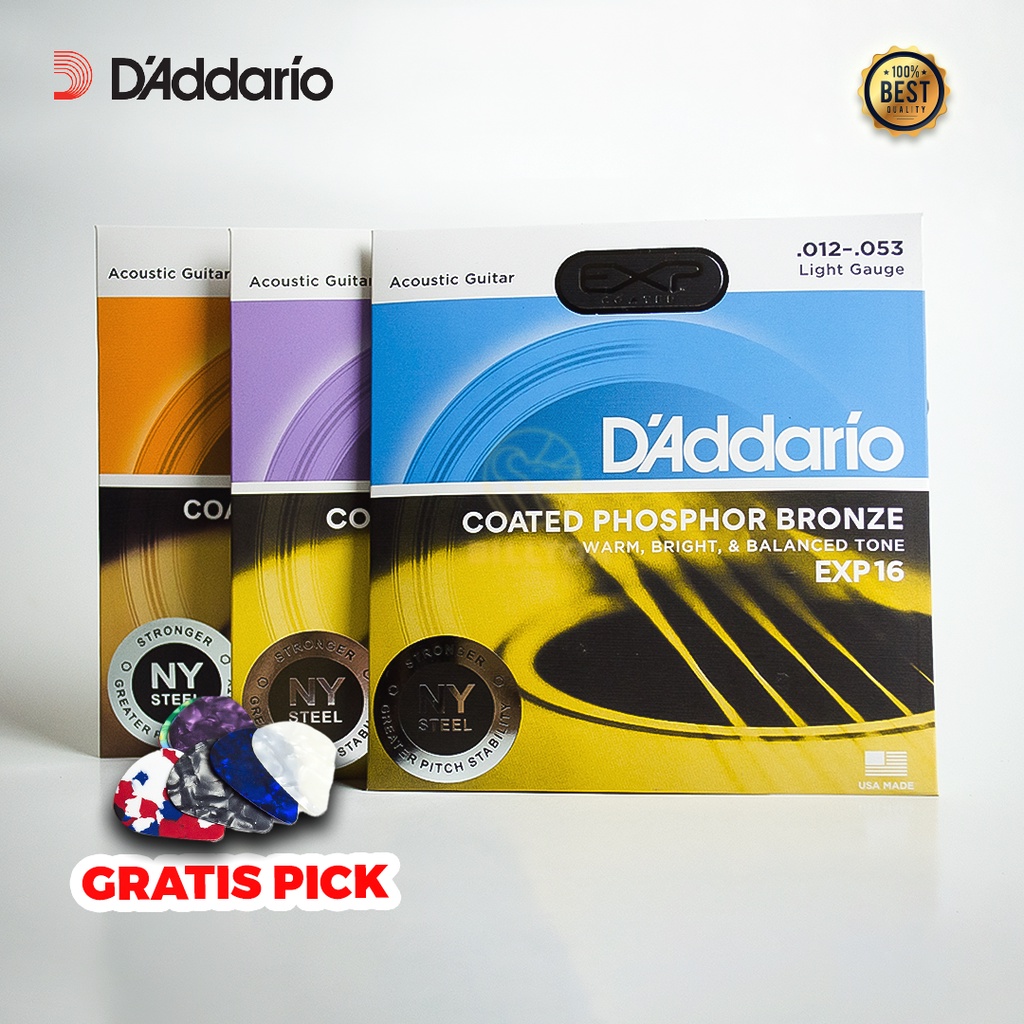 Senar Gitar Akustik String Daddario D'Addario Acoustic EXP Coated Kualitas Premium ( Gratis Pick )