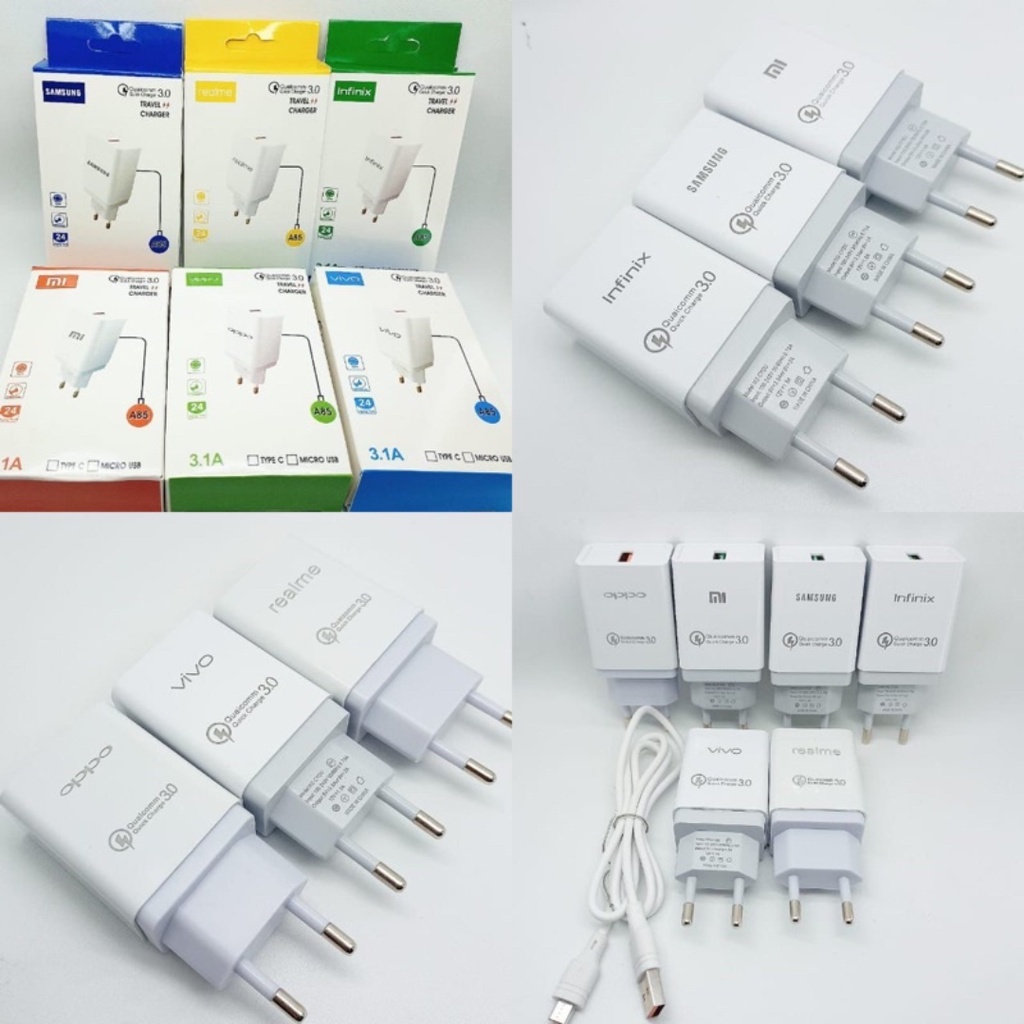 CHARGER Oppo Samsung Xiaomi Vivo MODEL-A80 QUALCOMM QUICK CHARGER 3.1A - Putih 1 Usb