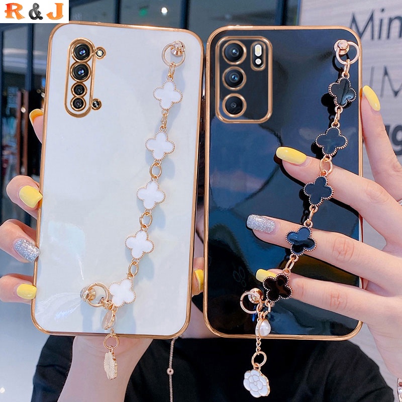 Casing OPPO A16 A95 A15S A54 A15 A74 A94 A53 A3S A5S A7 A12 A52 A92 A55 Reno 5F 4F Motif Daun Clover