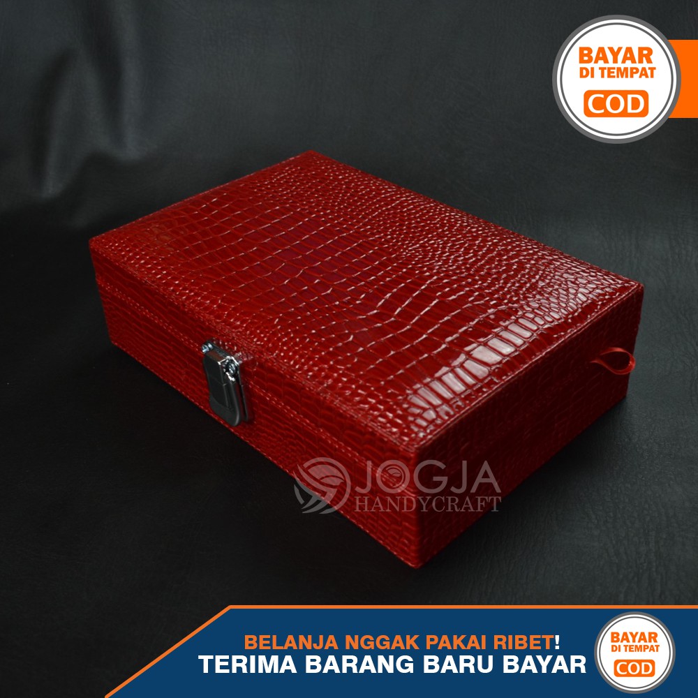 Exclusive Red Croco Jewelry Box / Tempat Perhiasan Lengkap Anting, Gelang, Kalung, Emas Antam