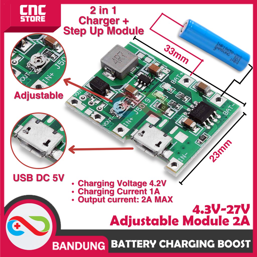 BATTERY CHARGING BOOST STEP UP ADJUSTABLE MODULE 2A 3.7V 9V 18650