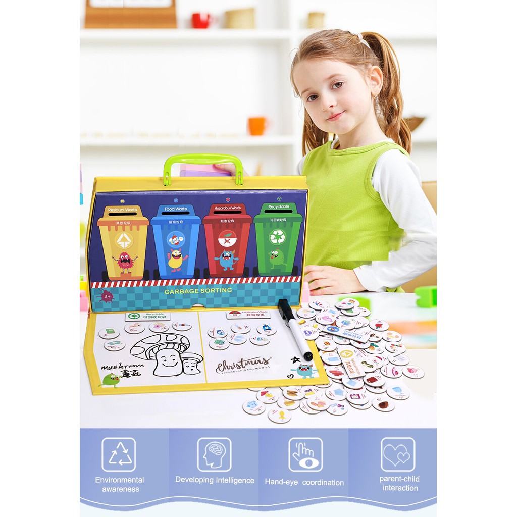 Mainan edukasi garbage sorting box - magnetic board games on environmental guards