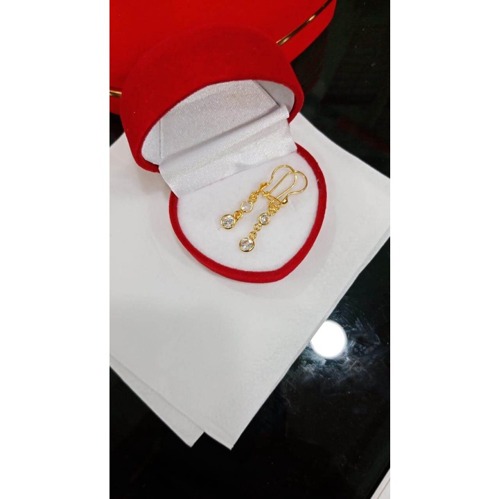 Anting Panjang Dewasa Mata Putih Perak Asli 925 lapisan emas 24 k