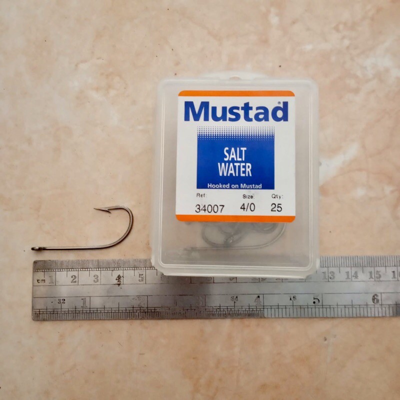 Mustad Hooks Mata Pancing/Kail Size 4/0 Tipe/Ref 34007 QTY.25pcs Asli Stainless Steel Made in Norway