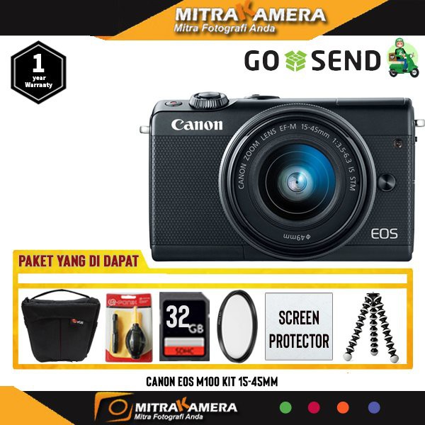 KAMERA DIGITAL Canon EOS M100 Kit EF-M15-45mm IS STM Paket MEWAH