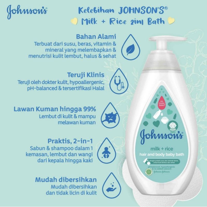 JOHNSON'S MILK+RICE HAIR AND BABY BATH 500ML - SABUN BAYI