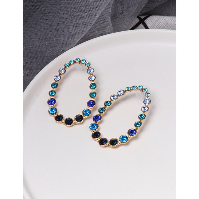 LRC Anting Tusuk Fashion Blue Hollow Oval With Diamond Earrings F56486