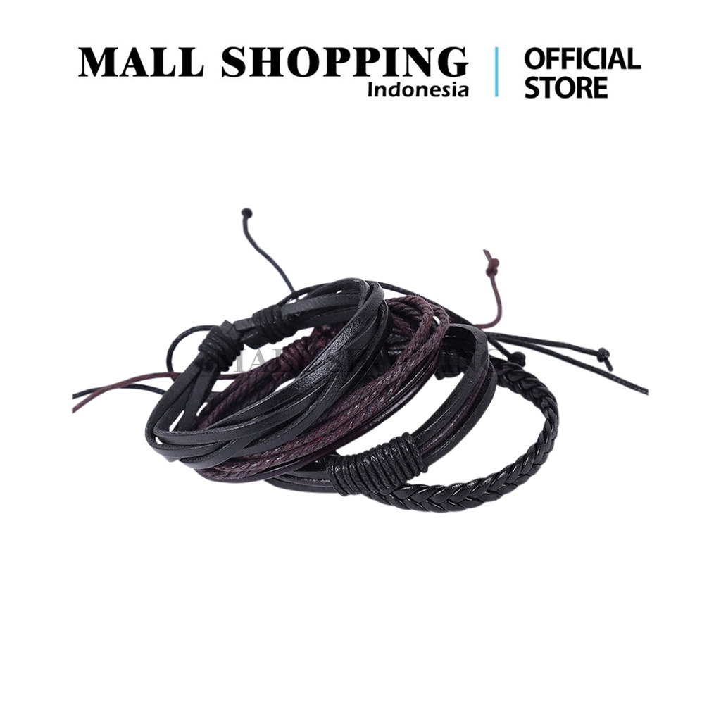 (COD) Gelang Tali ISI 4PCS/ Set Gelang Tangan Strap Kulit Men Bracelet MALLSHOPPING