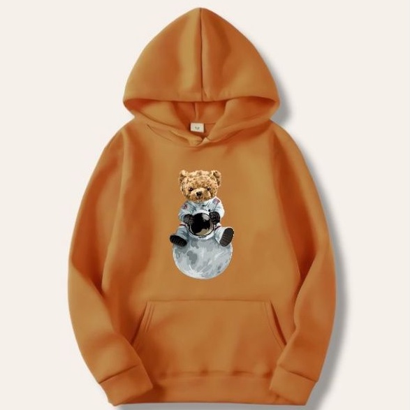 HOODIE ANAK TEDDY BEAR DUDUK DIBULAN  ASTRONOT NASA SPACE  JAKET ANAK SWEATER ANAK CEWEK COWOK HUDY 