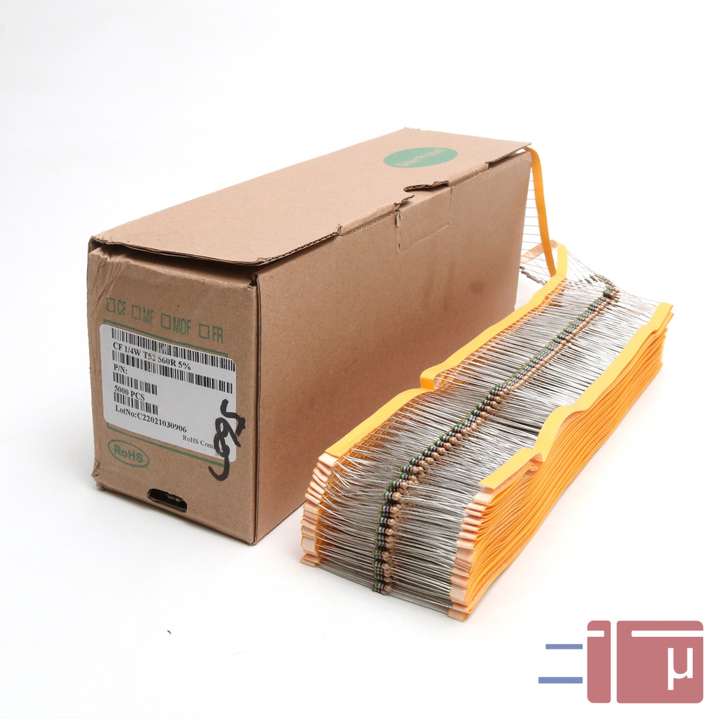 X10 Resistor 560R 560 Ohm 1/4W Karbon 5% Taiwan Kaki Tembaga