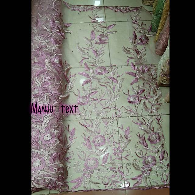 Kain -bahan tille bordir mutiara 2 tone motif bunga bordiran/TERBARU