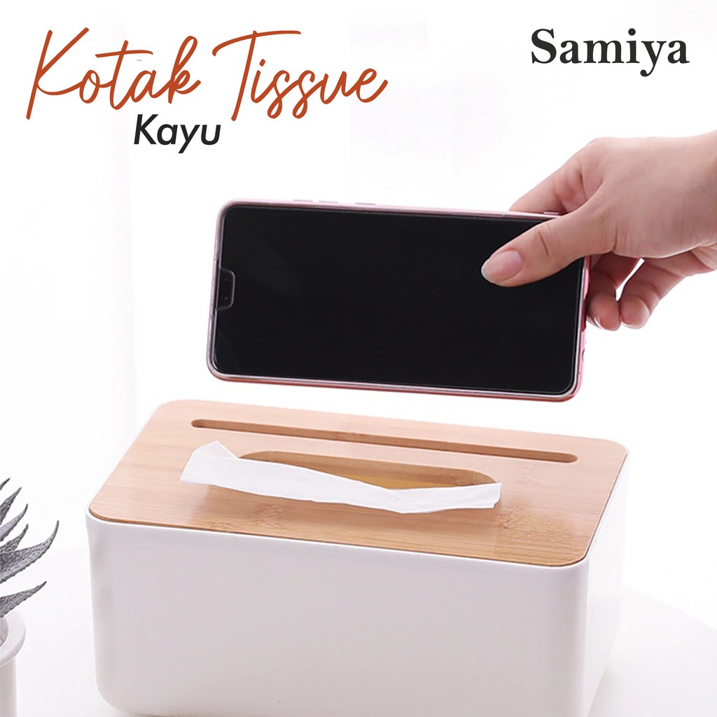 japanese tissue box wooden lid with smartphone holder ( TERIMA CUSTOM PRINT NAMA dan LOGO ) / kotak box tisu kayu multifungsi home decor