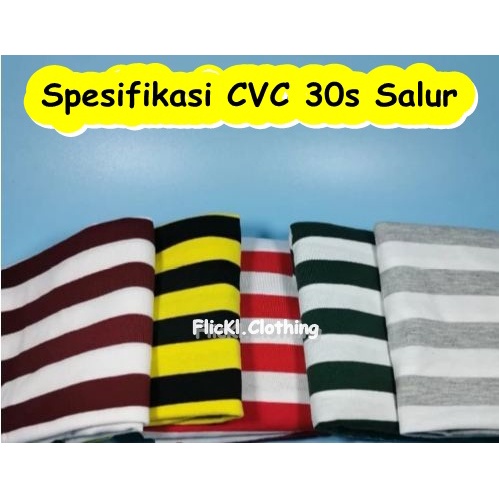 Bahan Kain Kaos Baju Cvc 30s Salur Stripe Besar Kecil Polos Sablon Bordir Rib Kerah