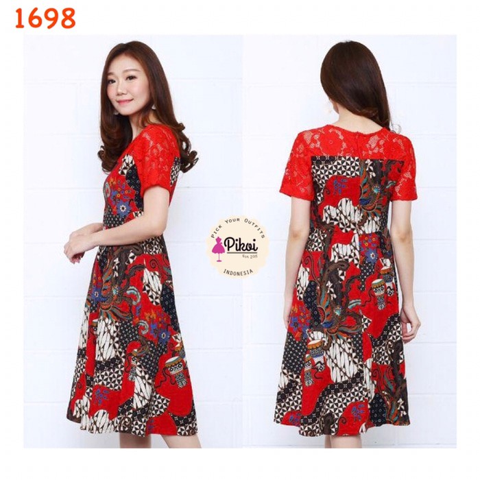 Dress imlek Dress batik merah / dress cheongsam batik / dress imlek / dress qipao Murah