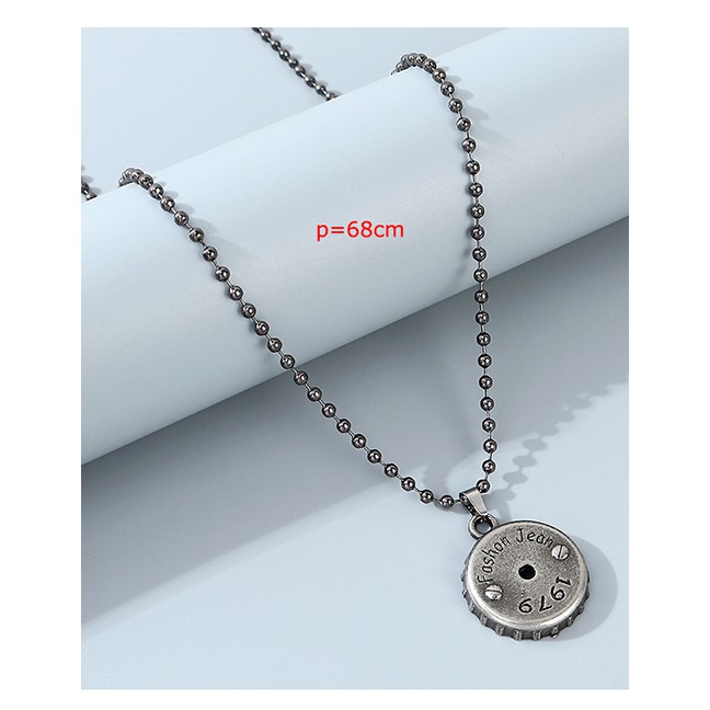 LRC Kalung Fashion Black Bottle Cap Letter Round Bead Chain Alloy Mens Necklace Y64604