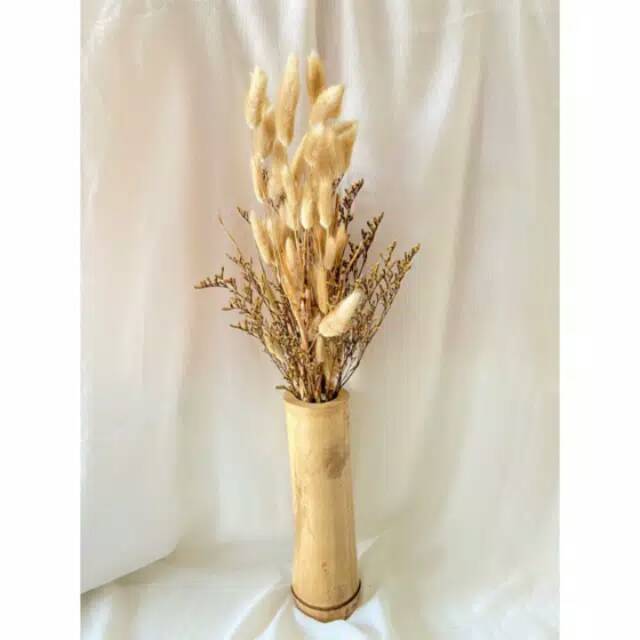 Bunga kering lagurus + vas bambu