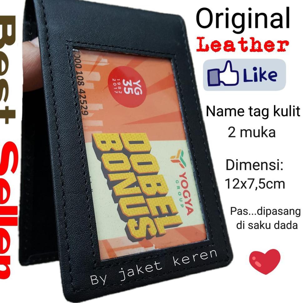 Flash Shop Name tag kulit asli 2 muka nametag magnet id card holder koper pegawai karyawan pns desi