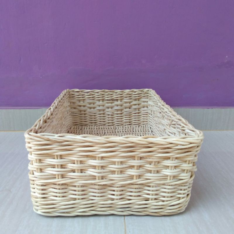 Keranjang rotan nampan persegi panjang motif besar 46x36x15 cm