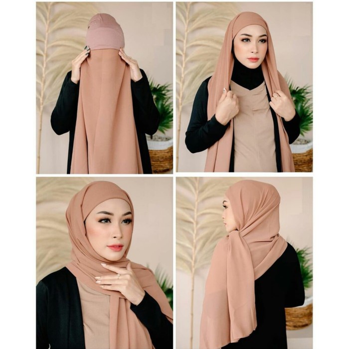 Pashmina Inner PREMIUM Kerudung Pashmina Nisa Sabyan Jilbab Instan - Mocca