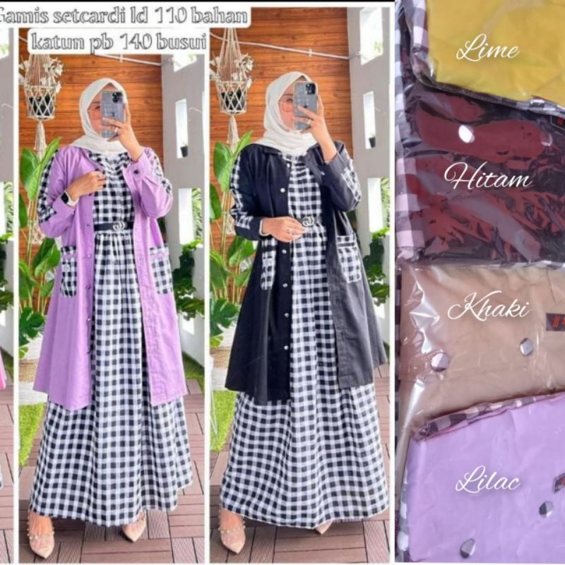 Ahza dress set outer // one set kotak// best seller