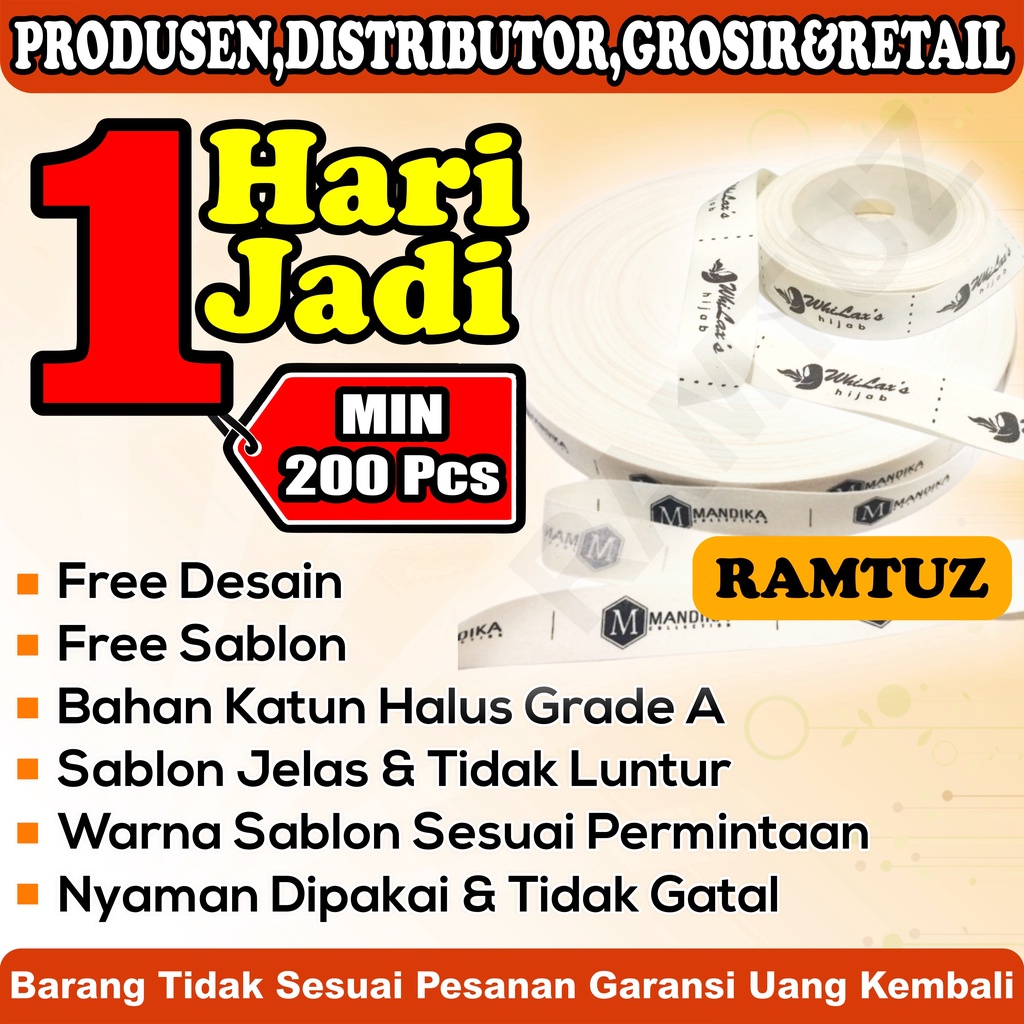 [ 1 Roll ] Label Katun / Label Hijab / Label baju / Label Pakaian / Label Konveksi Sablon Custom