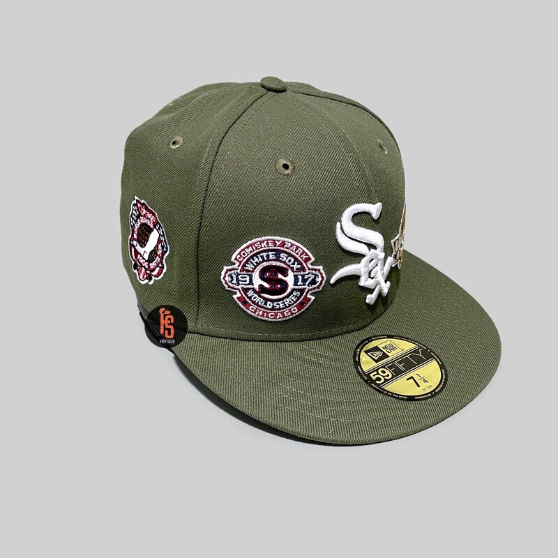 TOPI NEW ERA ORIGINAL 5950 MULTI PATCH CHICAGO WHITE SOX OLIVE