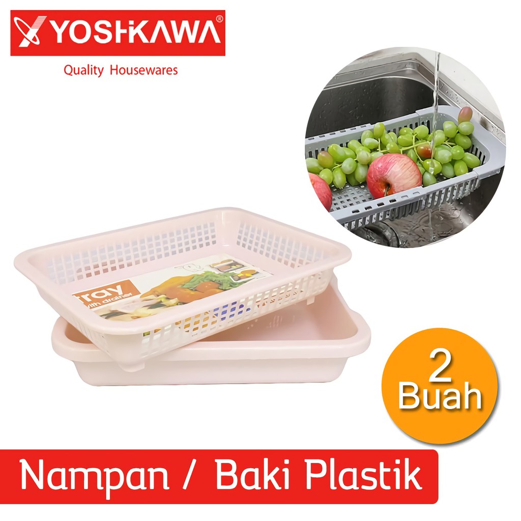 

YOSHIKAWA Nampan / Keranjang / Baki Plastik 2 Layer Tray With Drainer EVL-B-0125 Pink