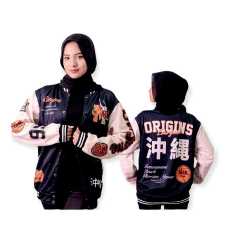( BISA COD) JAKET VARSITY BASEBALL MOTIF TERBARU PRIA WANITA SIZE XL-ORIGINS