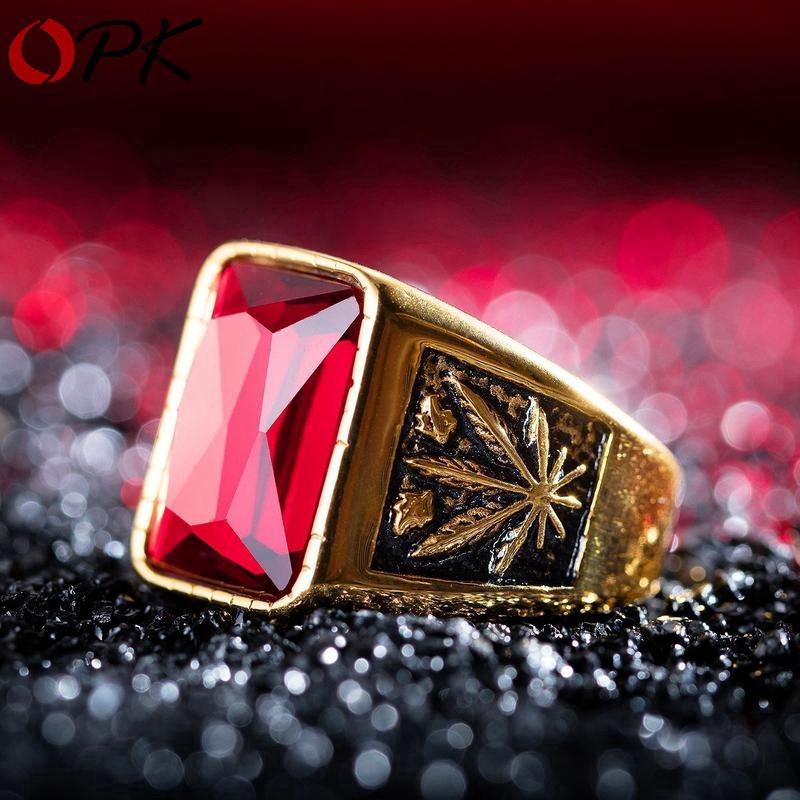 Cincin Zircon Motif Daun Maple Untuk Pria