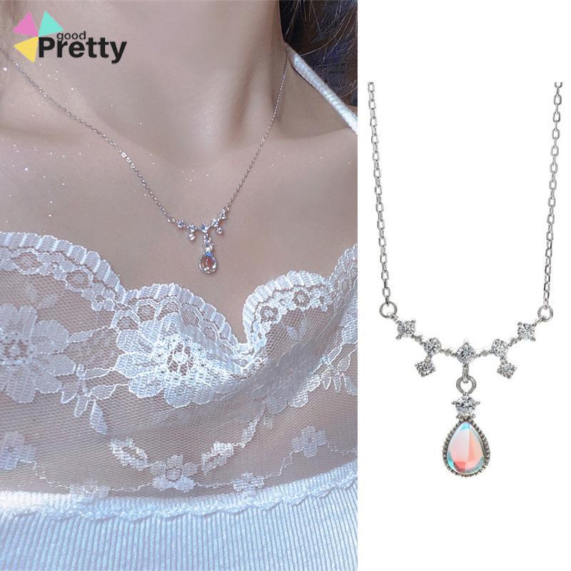 Kalung Fashion Wanita All-match Niche Design Light Luxury Moonstone Water Drop Necklace - PD