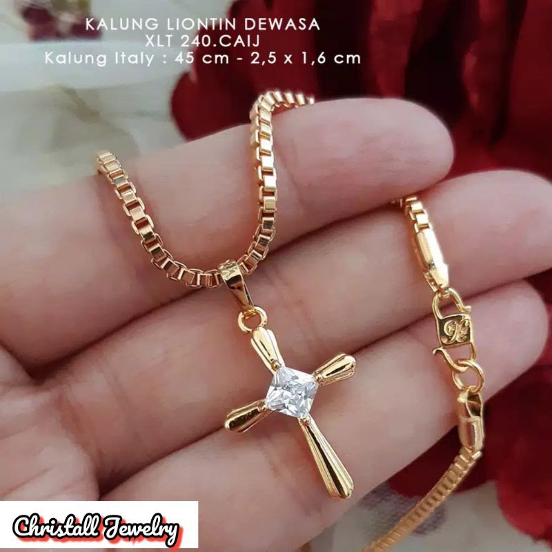 Kalung Salib lapis emas 18k