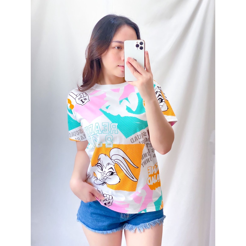 Kaos Wanita Lengan Pendek Bahan Cotton Combed 30s Full Print Atasan Wanita Remaja