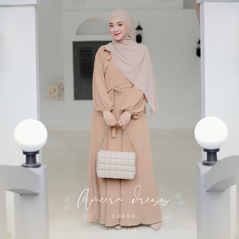 GlizHijab | Ameena Dress | Gamis Remaja Muslimah Terbaru Fashion Wanita Gamis Cringkle Ukuran XS - JUMBO-5