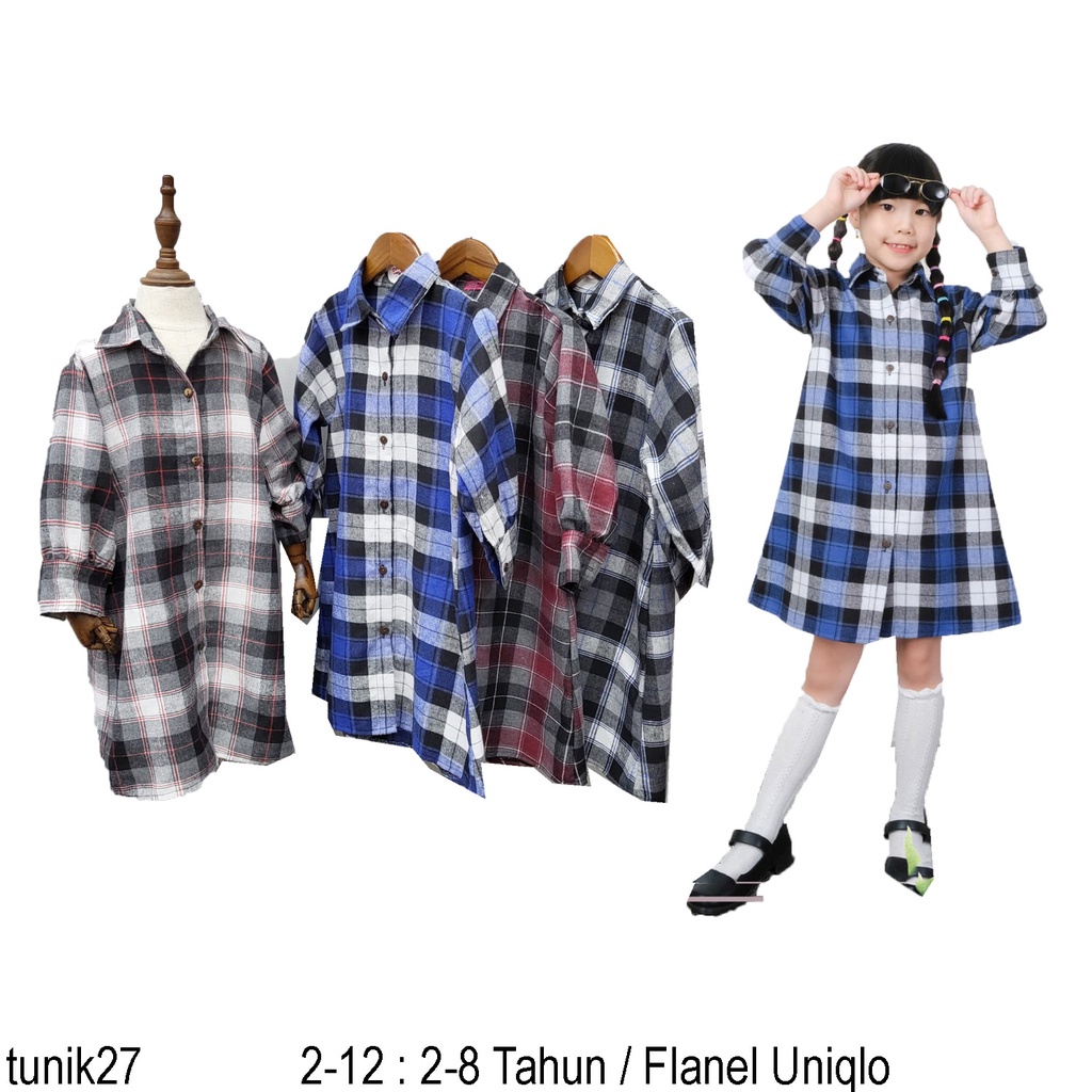 Tunik anak kotak 2-8th - Tunik anak perempuan flanel - Atasan motif kotak Murah - Tunik27