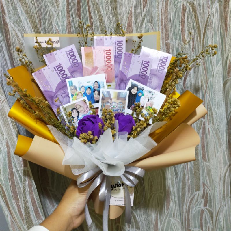 buket uang + foto/buket wisuda/buket ulangtahun/buket anniversary/kado wisuda murah/kado unik wisuda