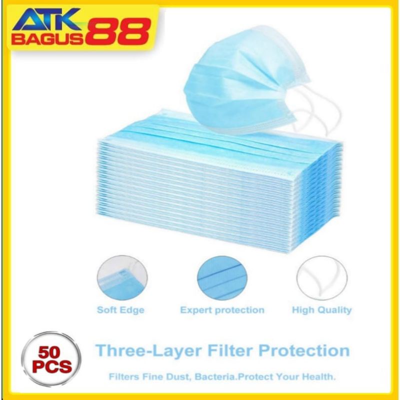 MASKER 3 PLY EARLOOP TANPA BOX termurah 1 pack isi 50