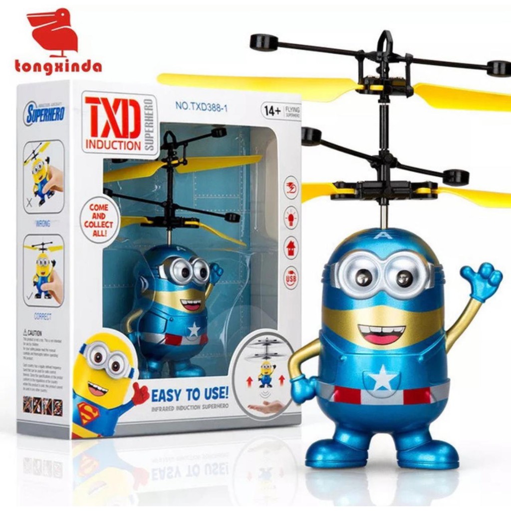 Flying Karakter boneka SUPER HERO DORAEMON HELLOKITTY helikopter terbang sensor tangan mainan anak