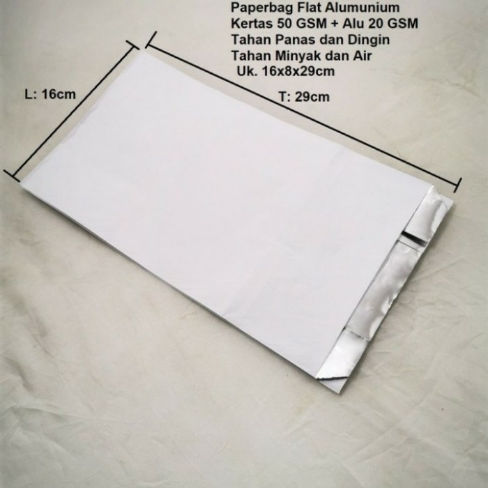 

Paperbag Flat Alumunium 16x8x29cm uk. (M )Tahan Panas, Dingin, Minyak